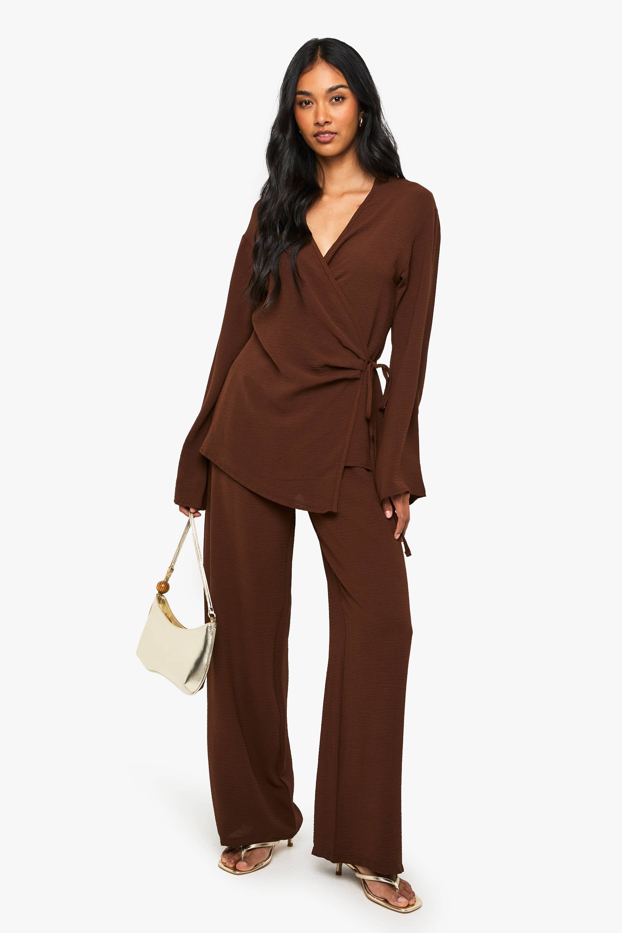 boohoo Ensemble Haut Cache-cœur Et Pantalon Tissé