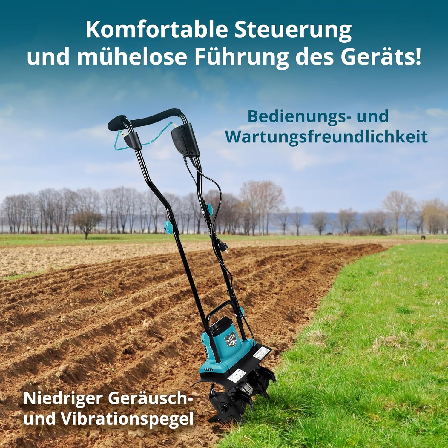Könner & Söhnen KS 1000T E Elektro-Bodenhacke, Stake Metallfräsen, 36 cm Arbeitsbreite, bis 22 cm Arbeitstiefe, 1000 W, 230 V, 8 kg, Gartenfräse für Hofgrundstücken, Blumen- und Gartenbeeten
