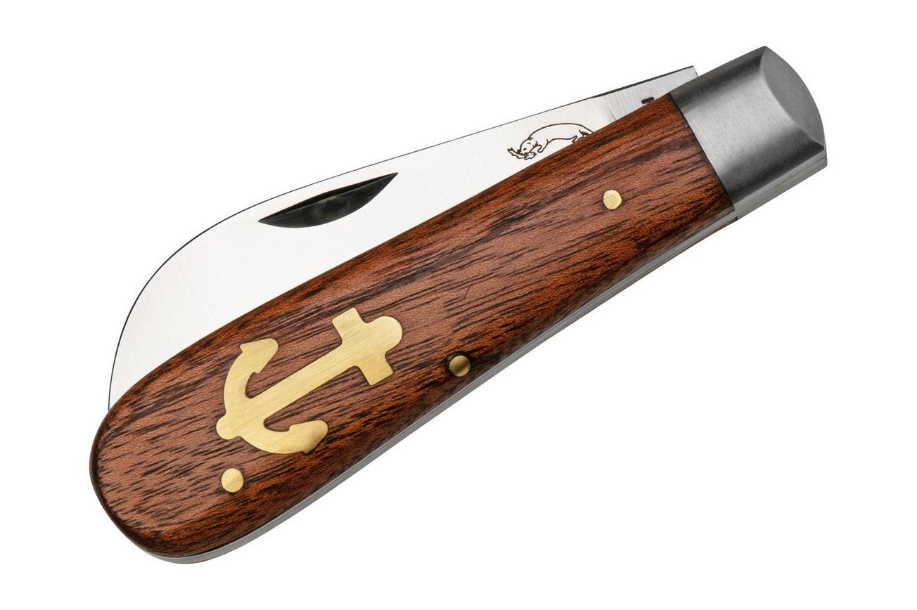 Otter Anchor Knife 174 Small Carbon, Sapeli, Brass Anchor, zakmes