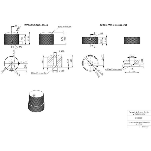Warwick Potentiometer Dome Knob Chrome