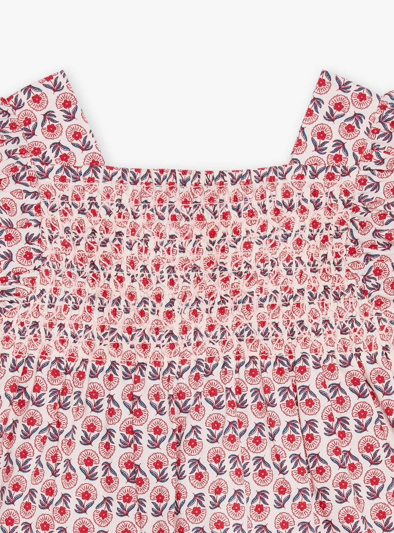 Blouse en popeline nude à imprimé fleuri