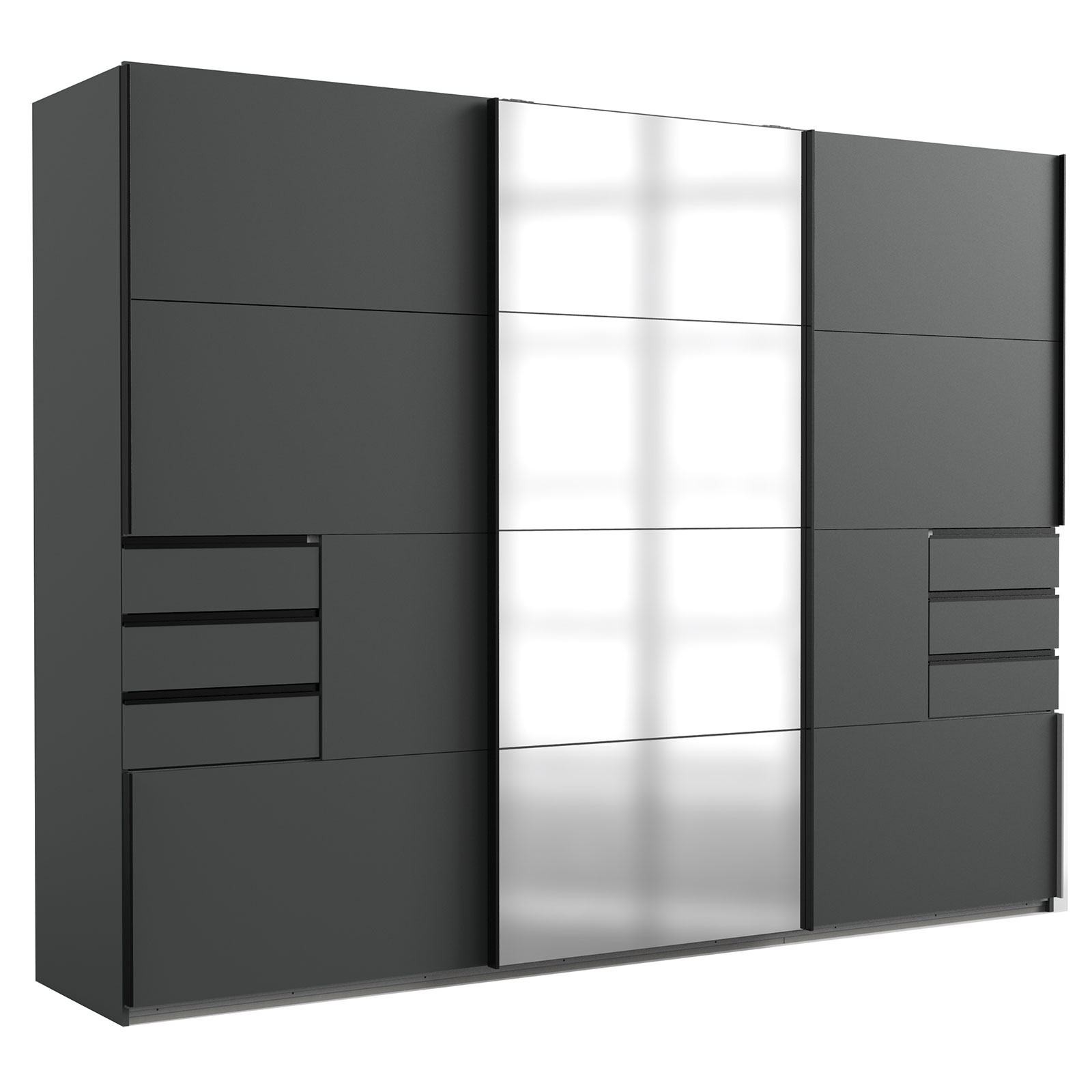 Schwebetürenschrank - graphitfarben - mit Spiegel - 270 cm