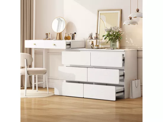 Coiffeuse (sans chaise ni miroir), y compris buffet extractible, meuble de rangement 180*40*85cm, trois niveaux, six tiroirs, blanc Blanc