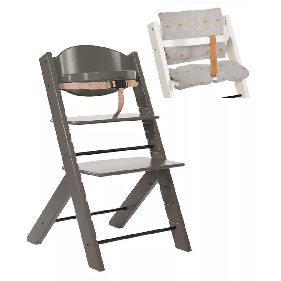 Treppy® Hochstuhl grau + Gratis Sitzkissen Stars