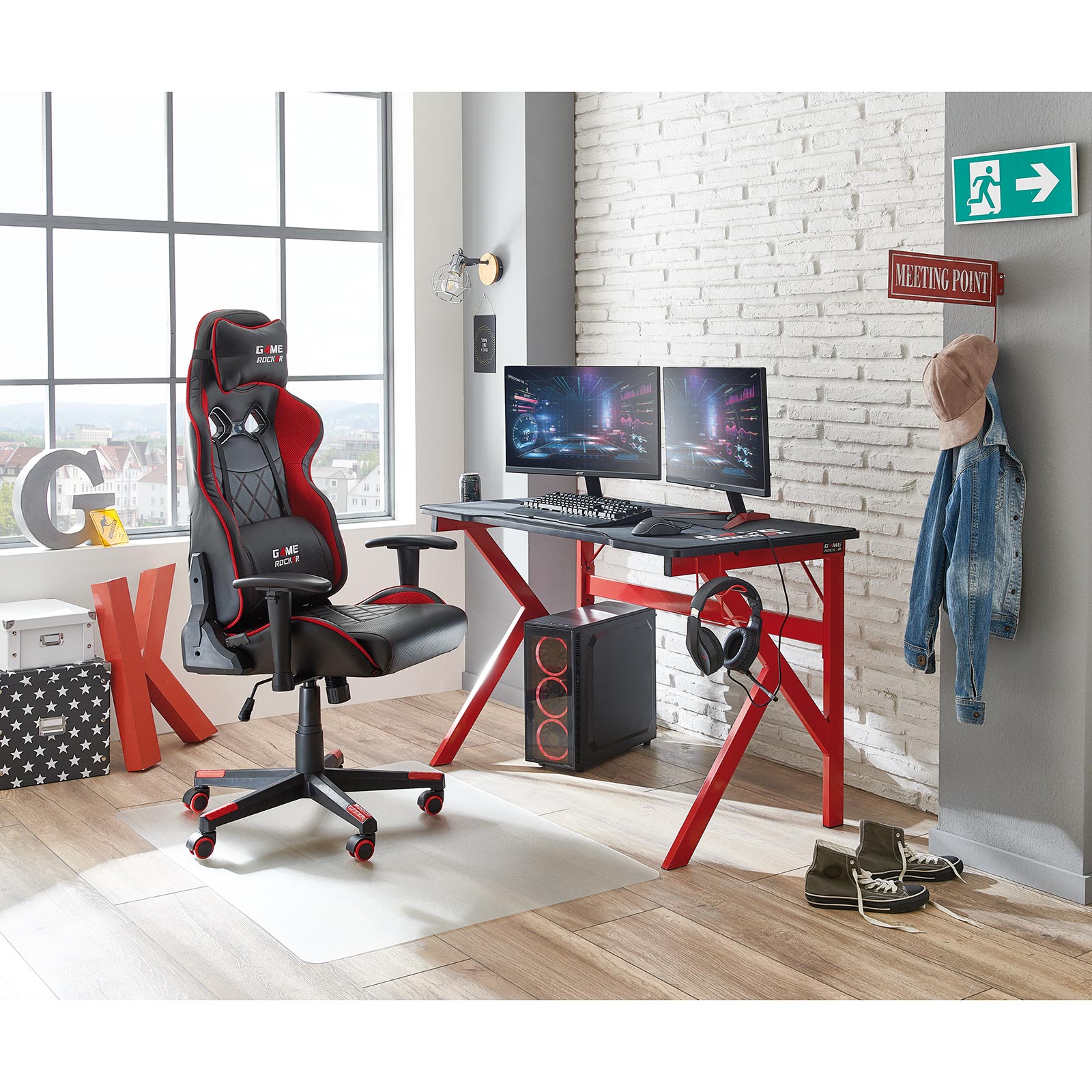 Gaming-Stuhl GAME-ROCKER G-20 - schwarz-rot - Lederoptik