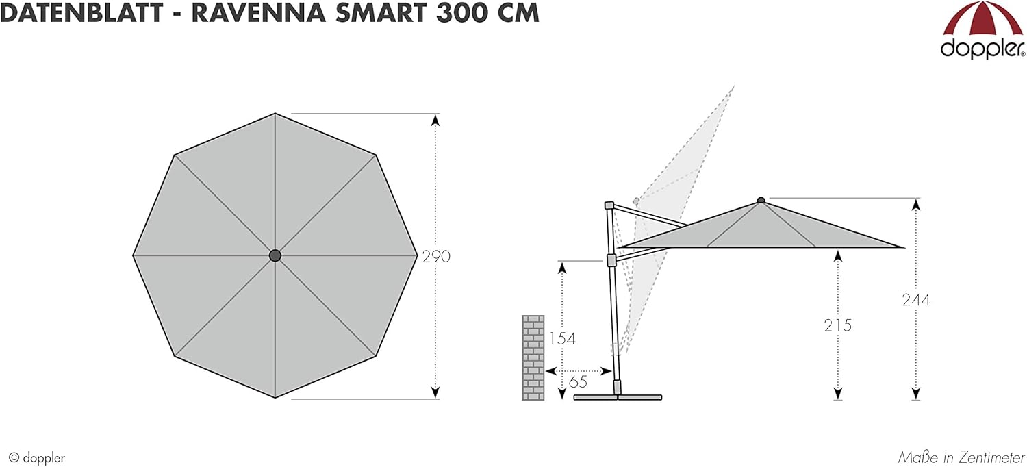 derby Ravenna Smart 300 – Hochwertiger Ampelschirm ideal für Garten und Terrasse – Neigbar – ca. 300cm