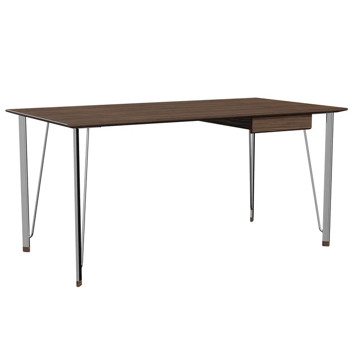 Fritz Hansen - FH3605 Schreibtisch inkl. Schublade, Chrom / Walnuss lackiert