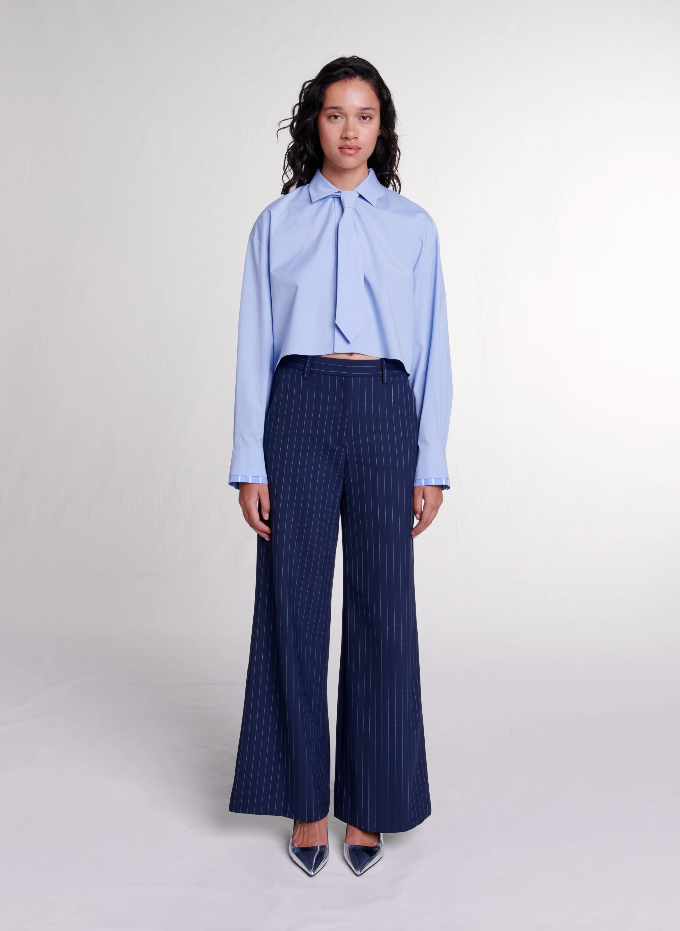 Chemise ample col classique en coton mélangé | Bleu
