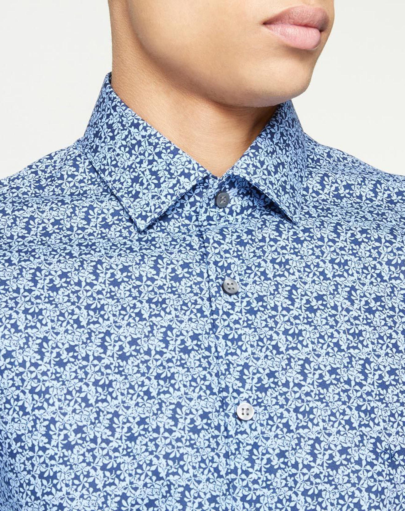 Calvin Klein Chemise slim imprimée Fleurs bleue