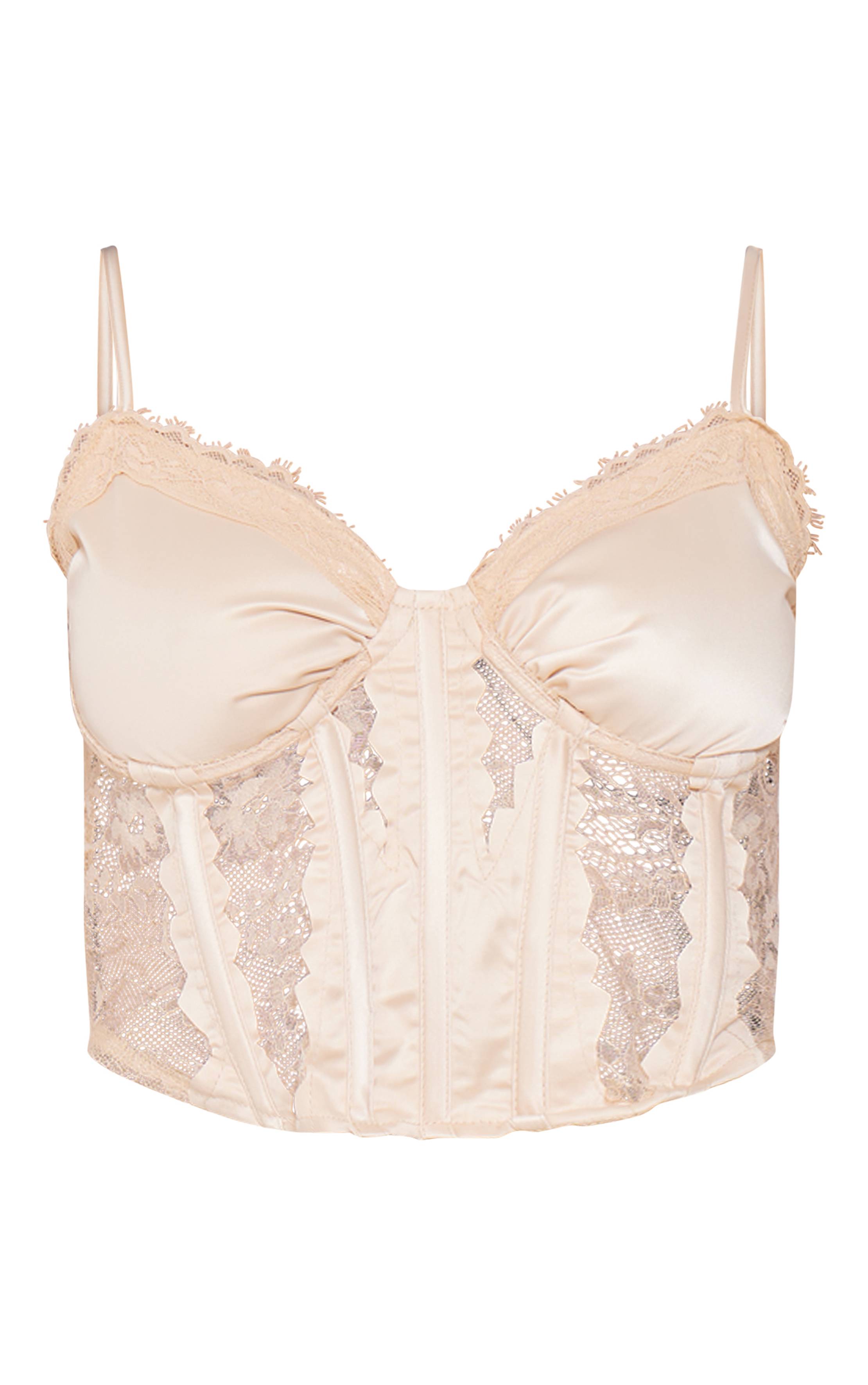 Gris Pierre Corset En Satin Petite Avec Détails En Dentelle