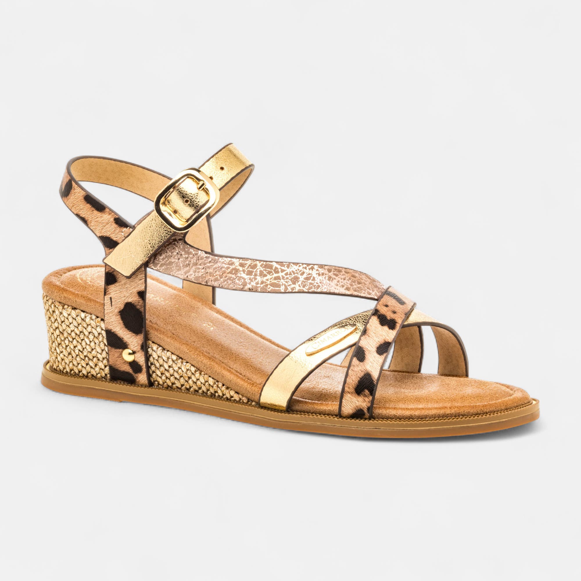 Nu-pieds à talon compensé Femme or