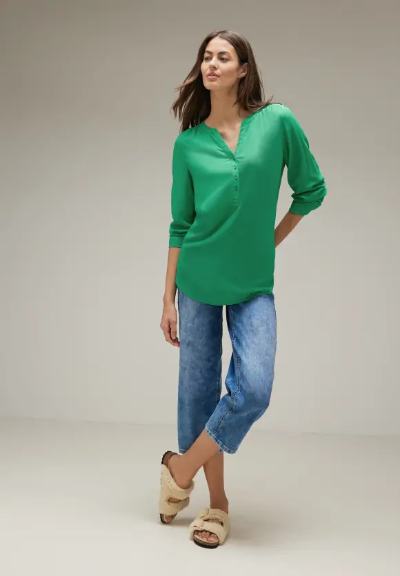 Longbluse in Unifarbe - dark cameo green