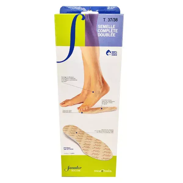 Palmilha Sanator de silicone totalmente forrada, tamanho 37-38, 1 par
