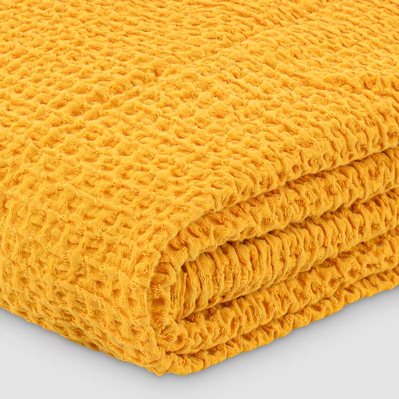 Plaid avec franges 'Maelia' jaune ocre