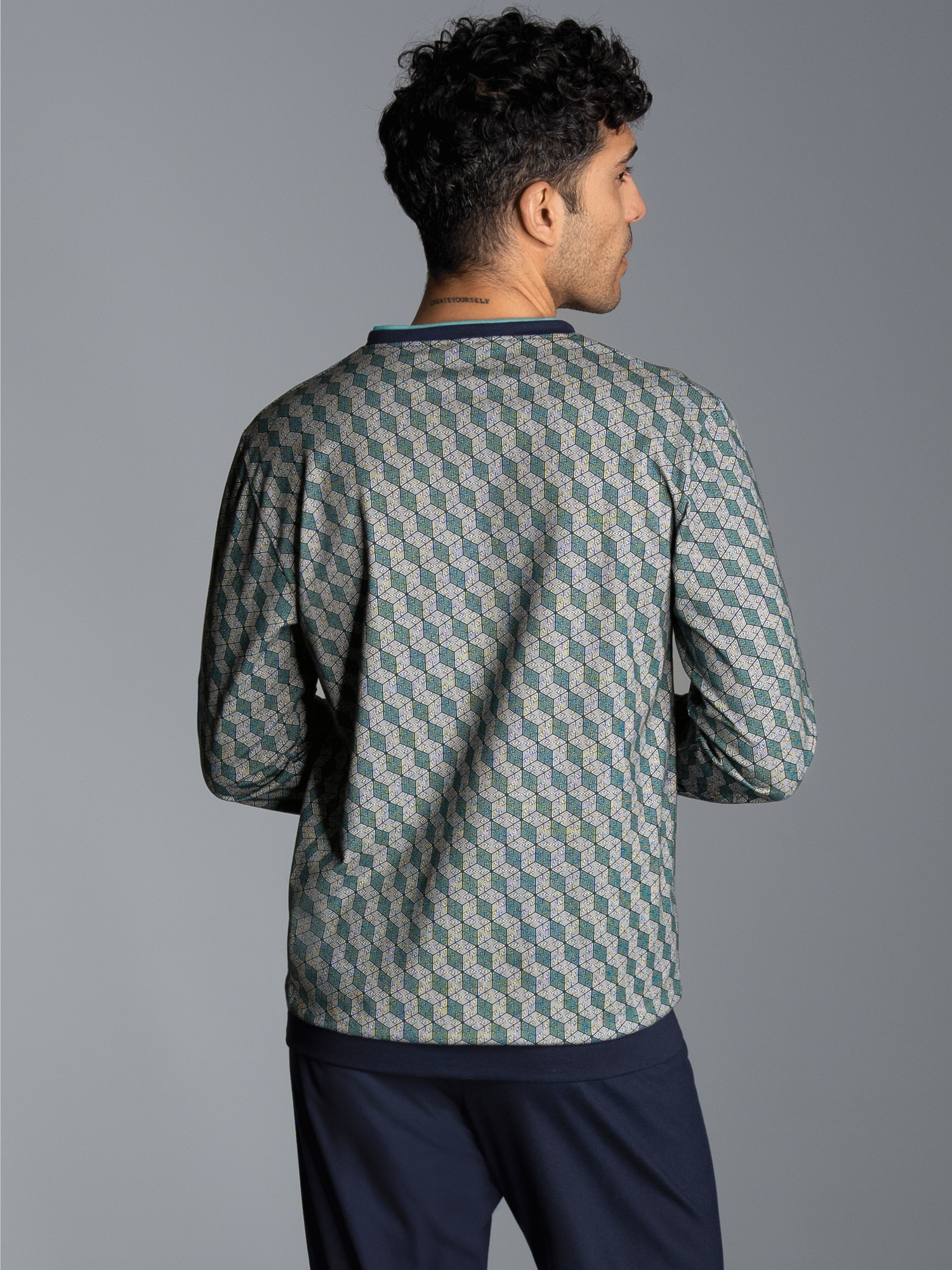 Pyjama-Oberteil mit Allover-Print Navy