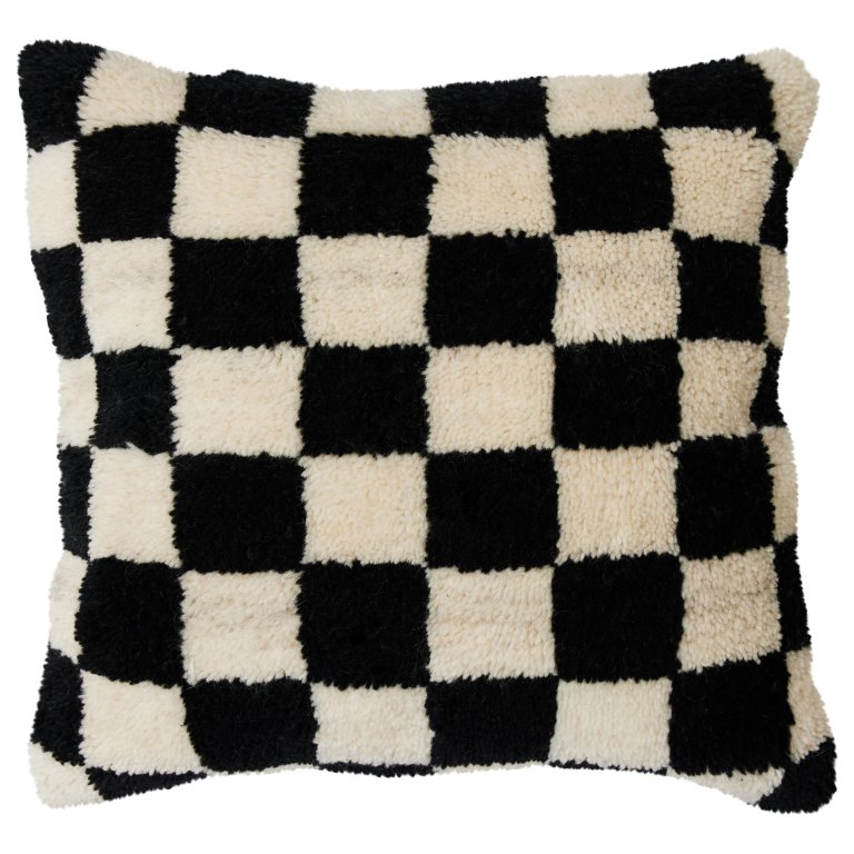 HKliving Black and White Statement Woolen kussen 50x50