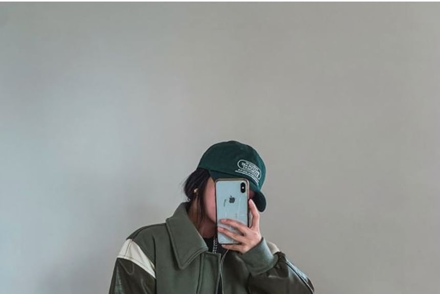 SeoulPop - Unisex Color-Block Faux Leather Baseballjack