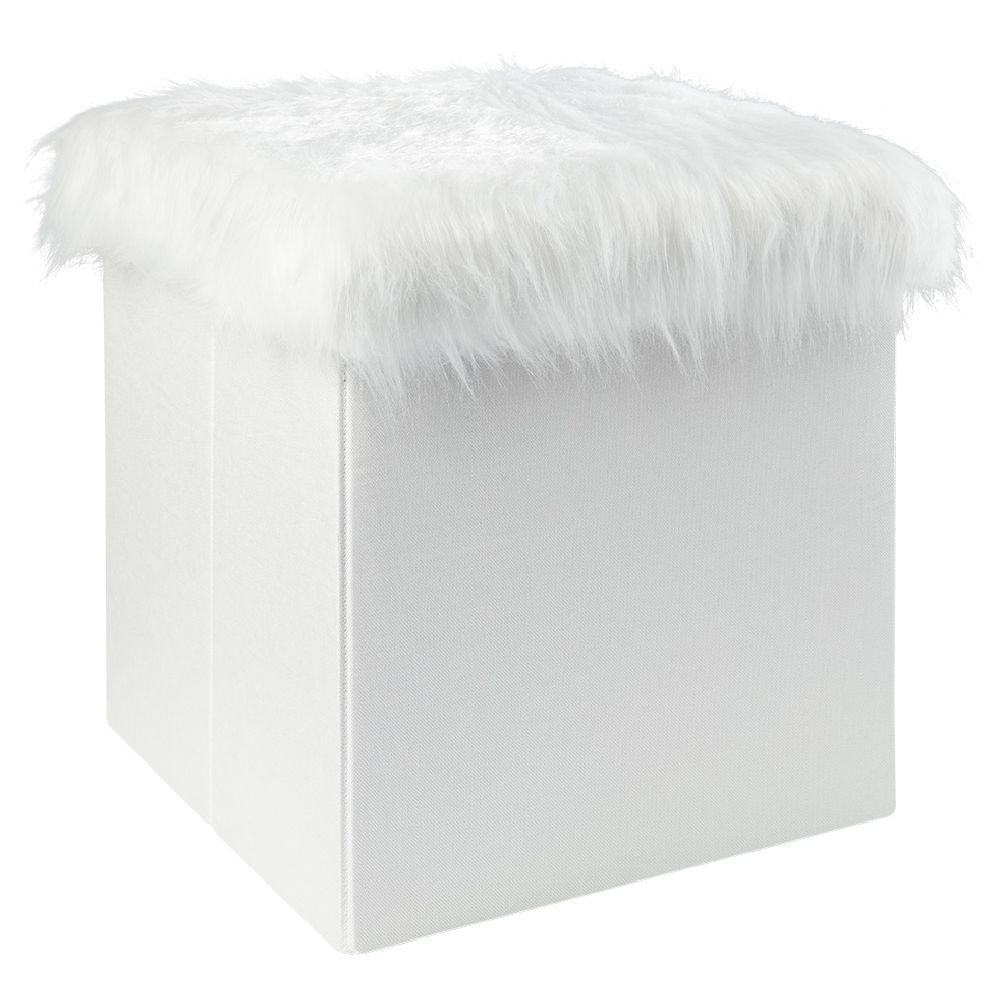 Pouf coffre Clara dessus effet fourrure blanche