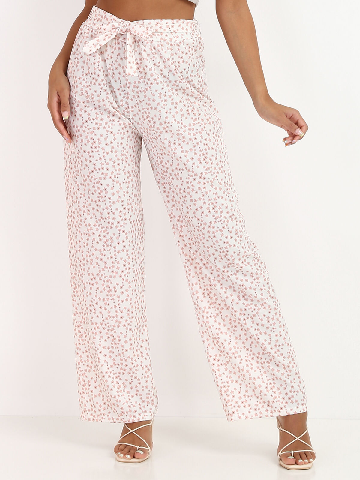 Pantalon à motifs petites fleurs- Blanc