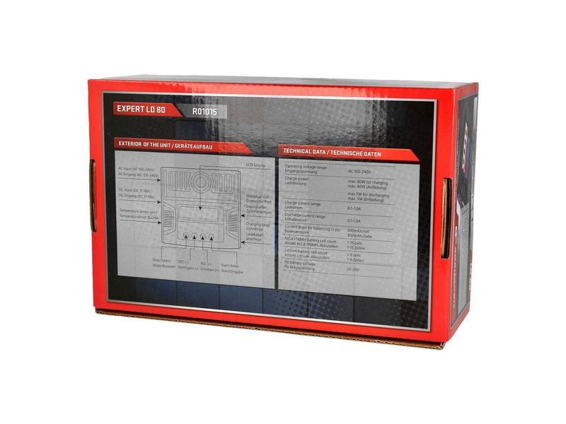 Robitronic Ladegerät Expert LD 80 80W AC/DC, 1-6S Modellbau Ladegerät für 1-6S LiPo und 1-15 Zellen NiMH Akkus