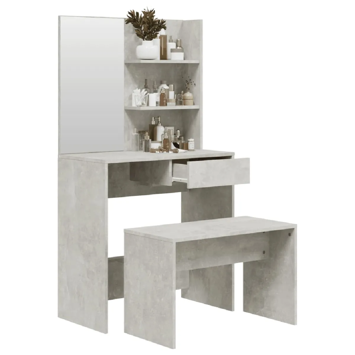 vidaXL Coiffeuse avec tabouret - Gris béton