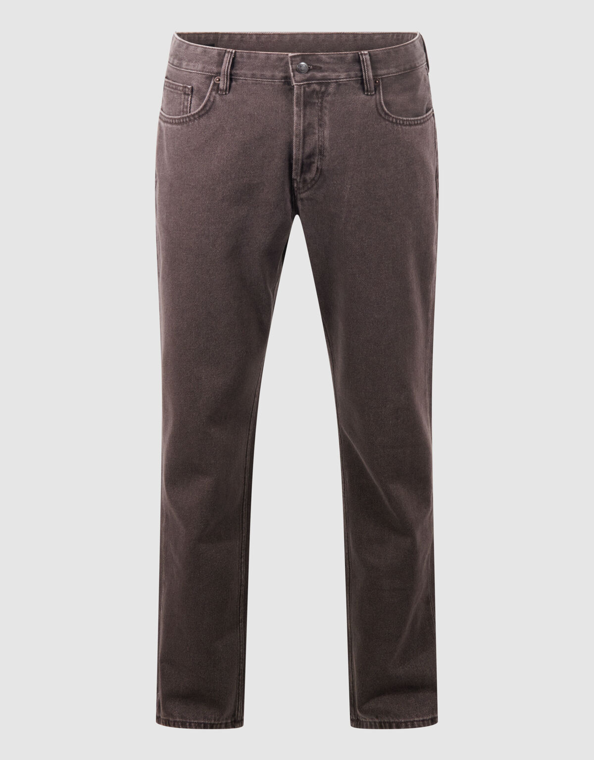 Washed Straight Fit Broek Donkerbruin