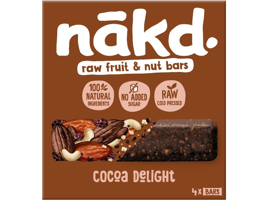 BARRAS NAKD CRUAS FRUTA CACAU DELIGHT 4X35G