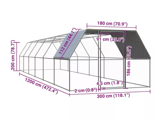 Poulailler 3x12x2 m acier galvanisé