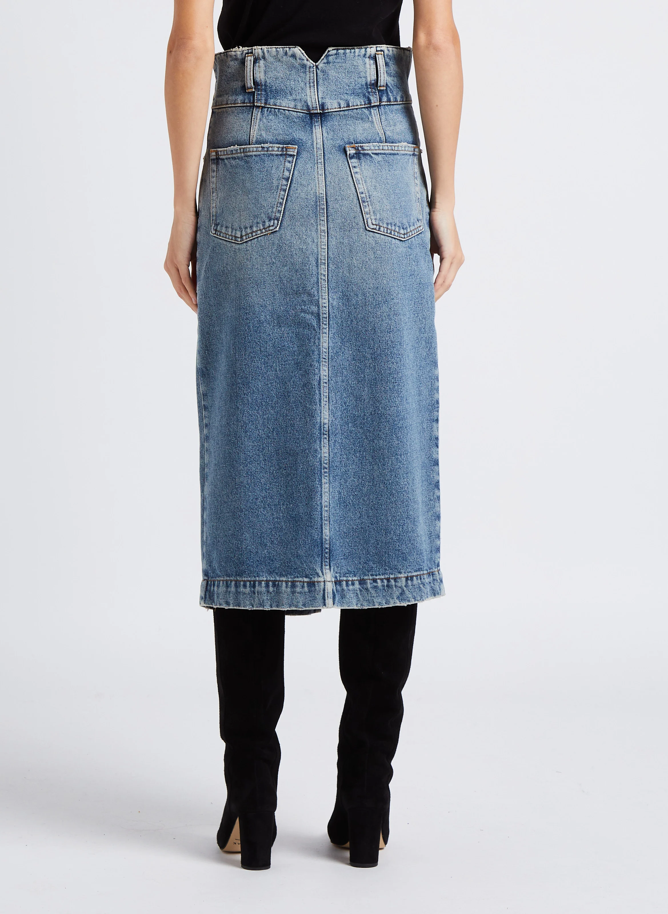 LETALA - Jupe midi en jean en coton | Bleu