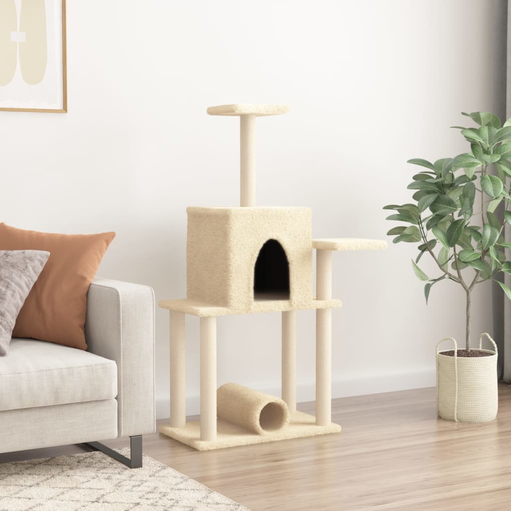 arranhador para gatos vidaXL com postes de sisal, cor creme, 122 cm