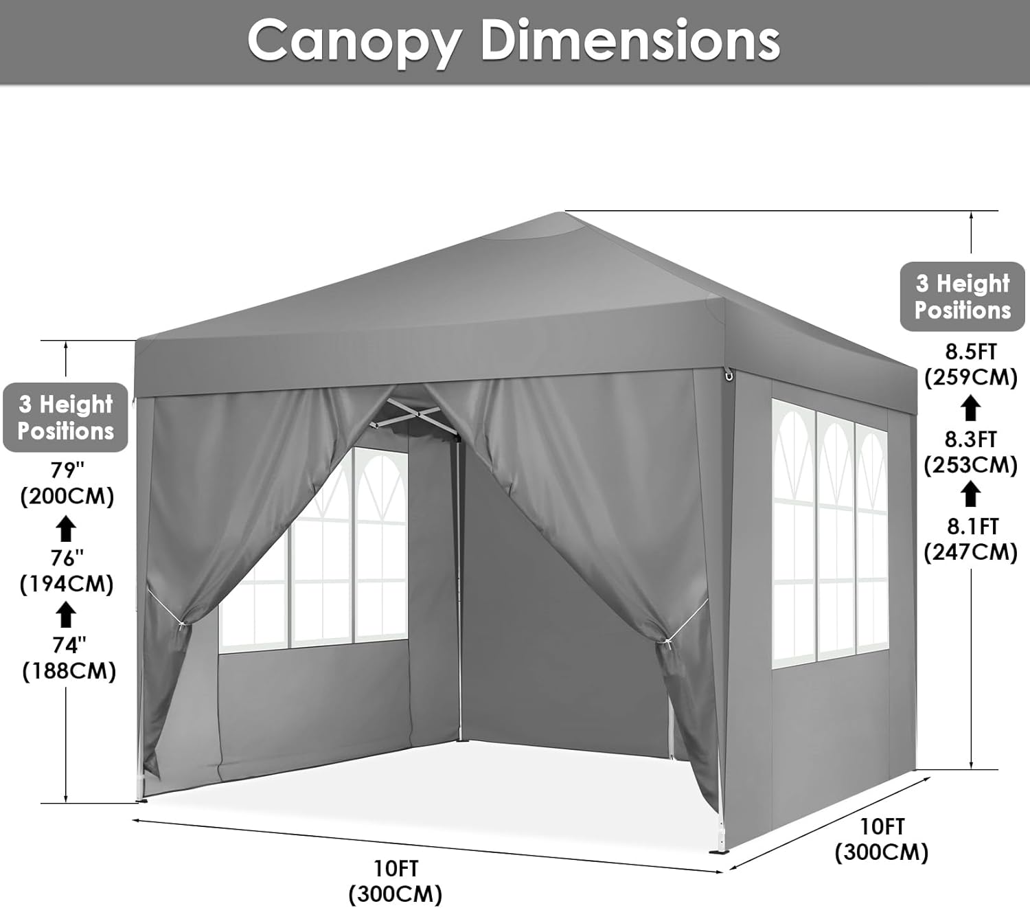 COBIZI Pavillon 3x3 Faltpavillon Wasserdicht Stabil Winterfest Faltbar Partyzelt mit 4 Seitenteilen Pop up Gartenpavillon UV Schutz 50+ Höhenverstellbar für Strand Hochzeit Camping, Grau