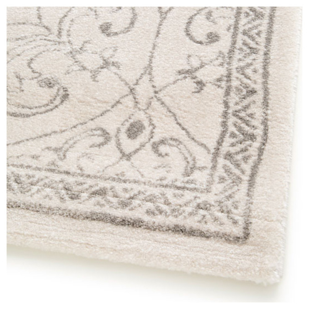 Tapis à motif floral oriental - arabesque - écru - 80 x 150 cm
