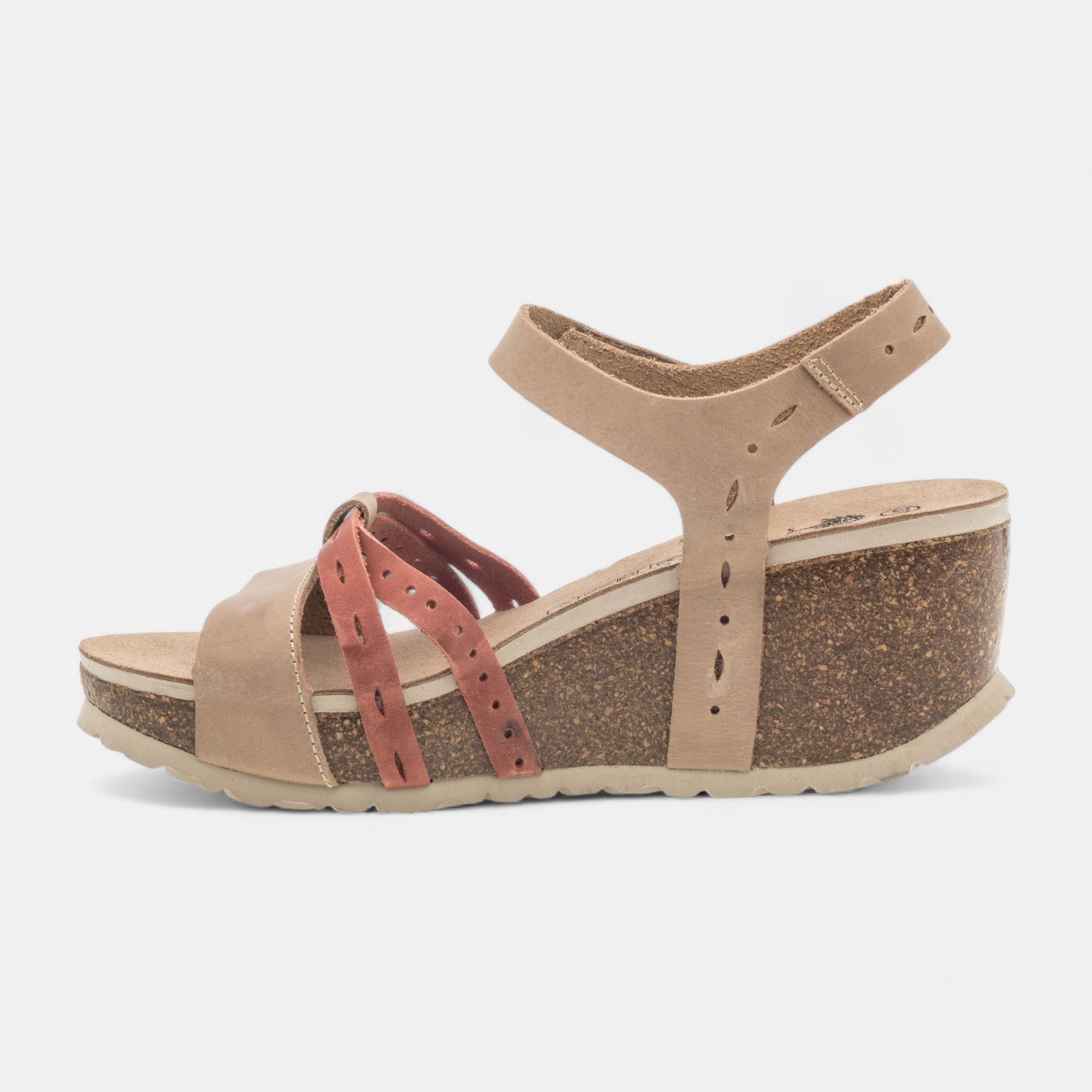 Mules semelle liège à talon compensé Femme en cuir beige