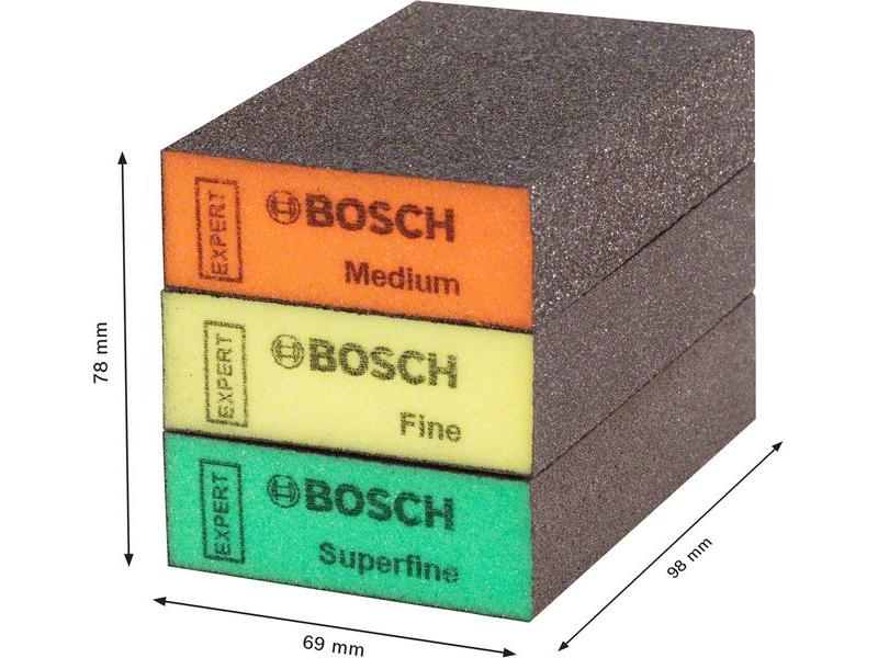 Bosch Professional Unischleifblock Expert-Set S471, 3-teili Standard-Blockschleifpapier-Set mittel, fein und superfein