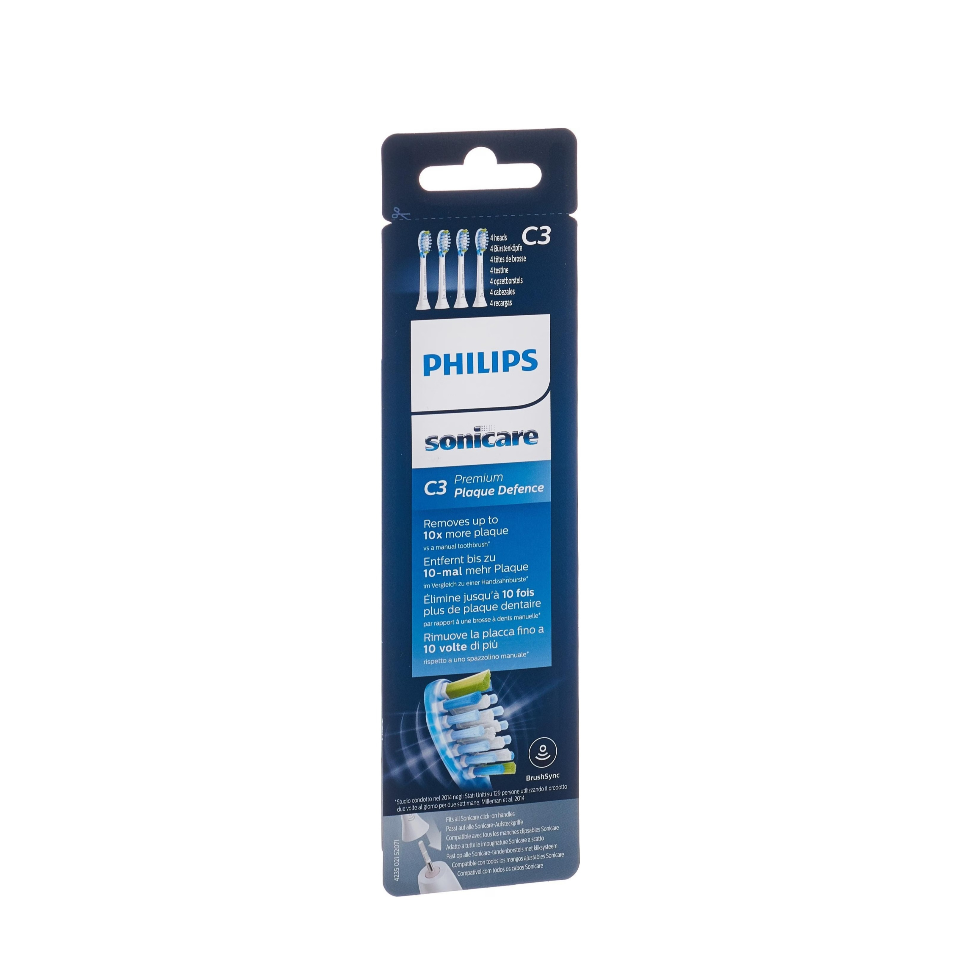 (4er Set) C3 Premium Plaque Defence Ersatz Zahnbürstenkopf für Philips Sonicare Elektrische Zahnbürsten (HX9044/17) - Weiss
