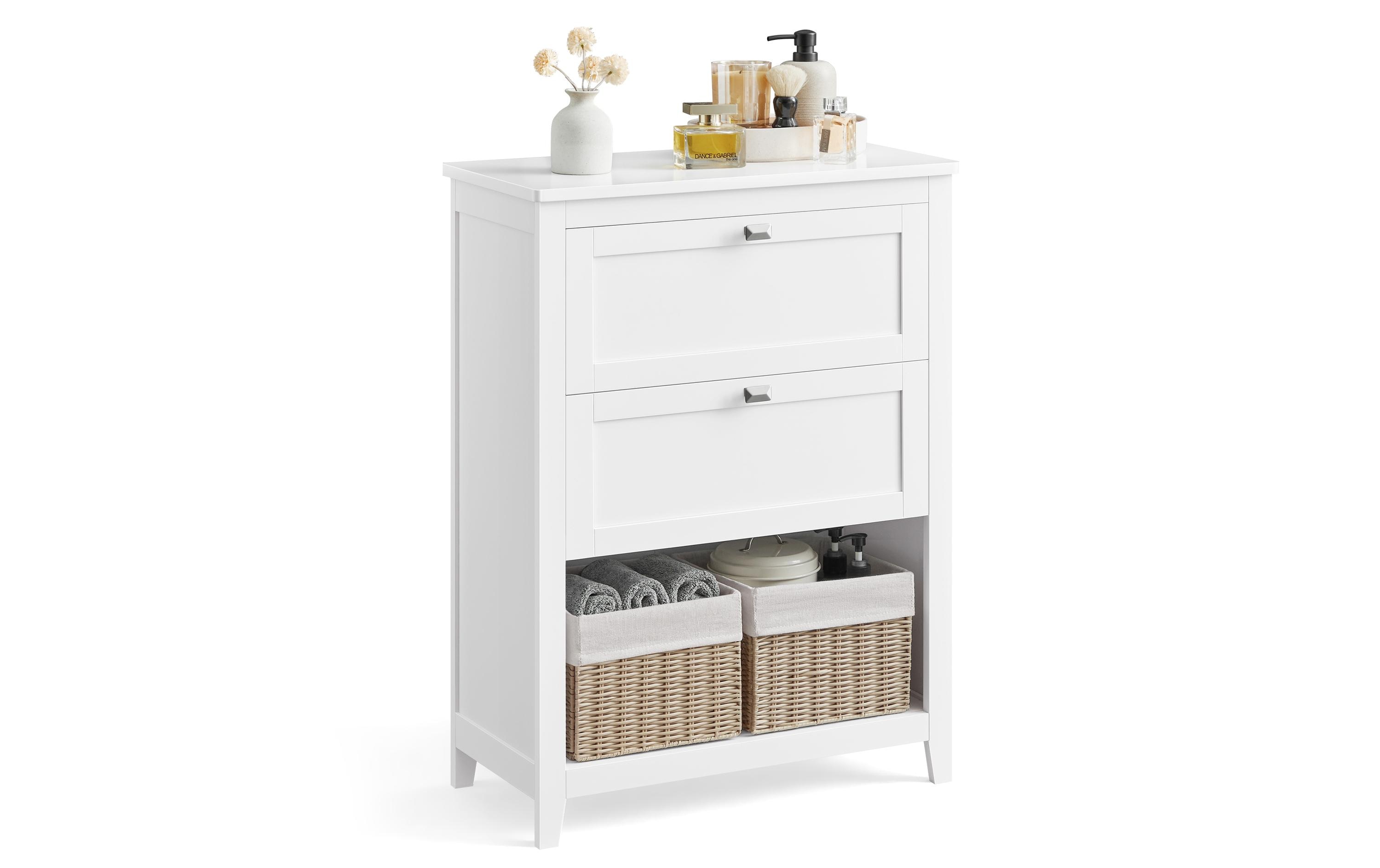 Badezimmer-Schrank 30 x 80 cm, Weiss<br>Schrank für das Badezimmer mit 2 Schubladen und 2 Körben