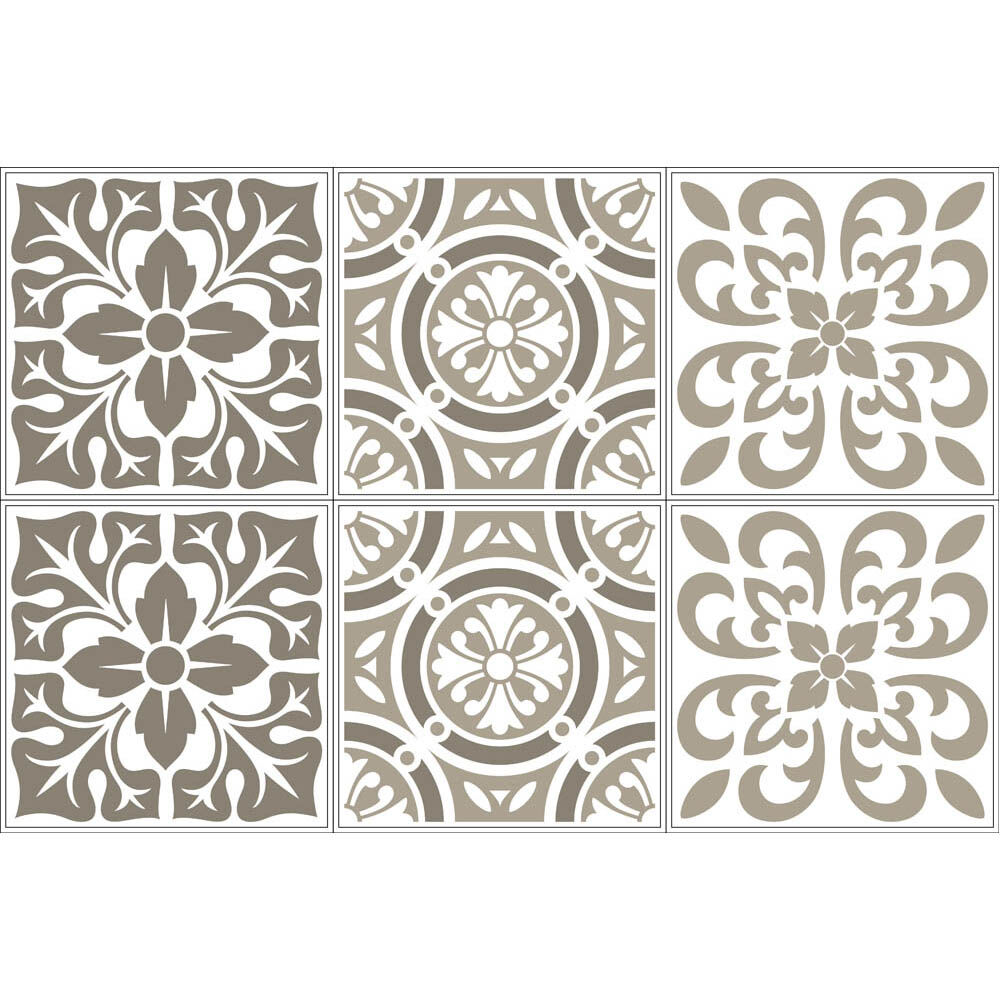 Sticker imitation carreau de ciment 10x10 cm taupe x6