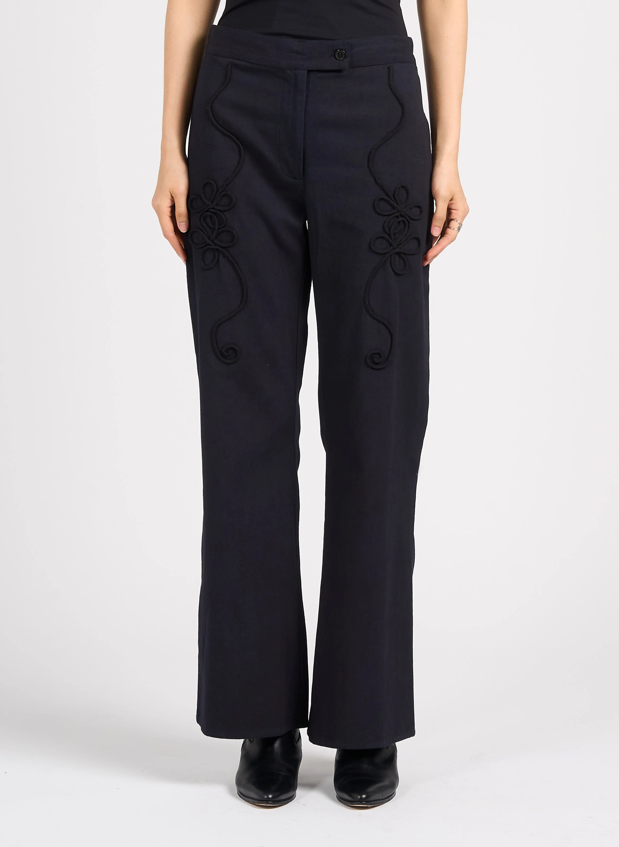 EGO - Pantalon droit brodé en coton | Noir