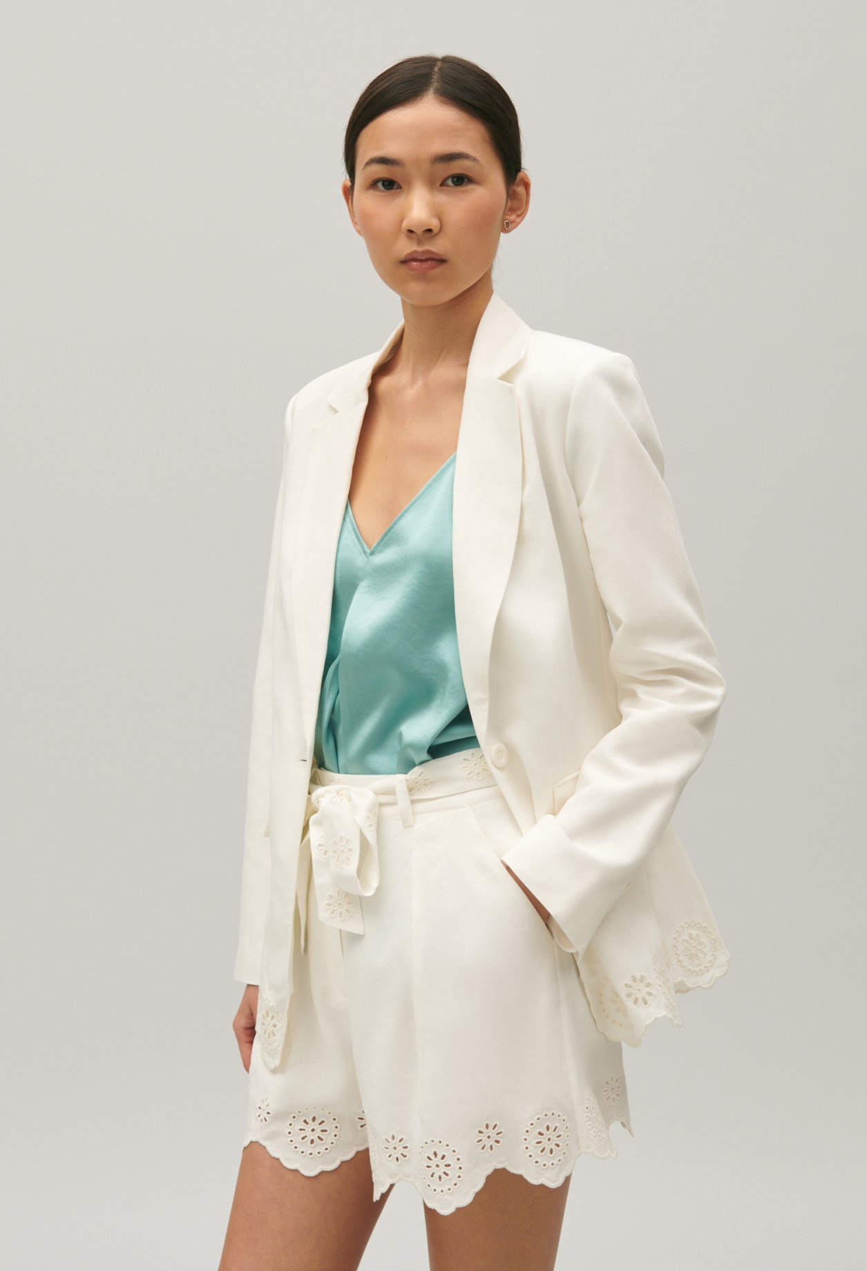 Veste tailleur lin melange ecrue