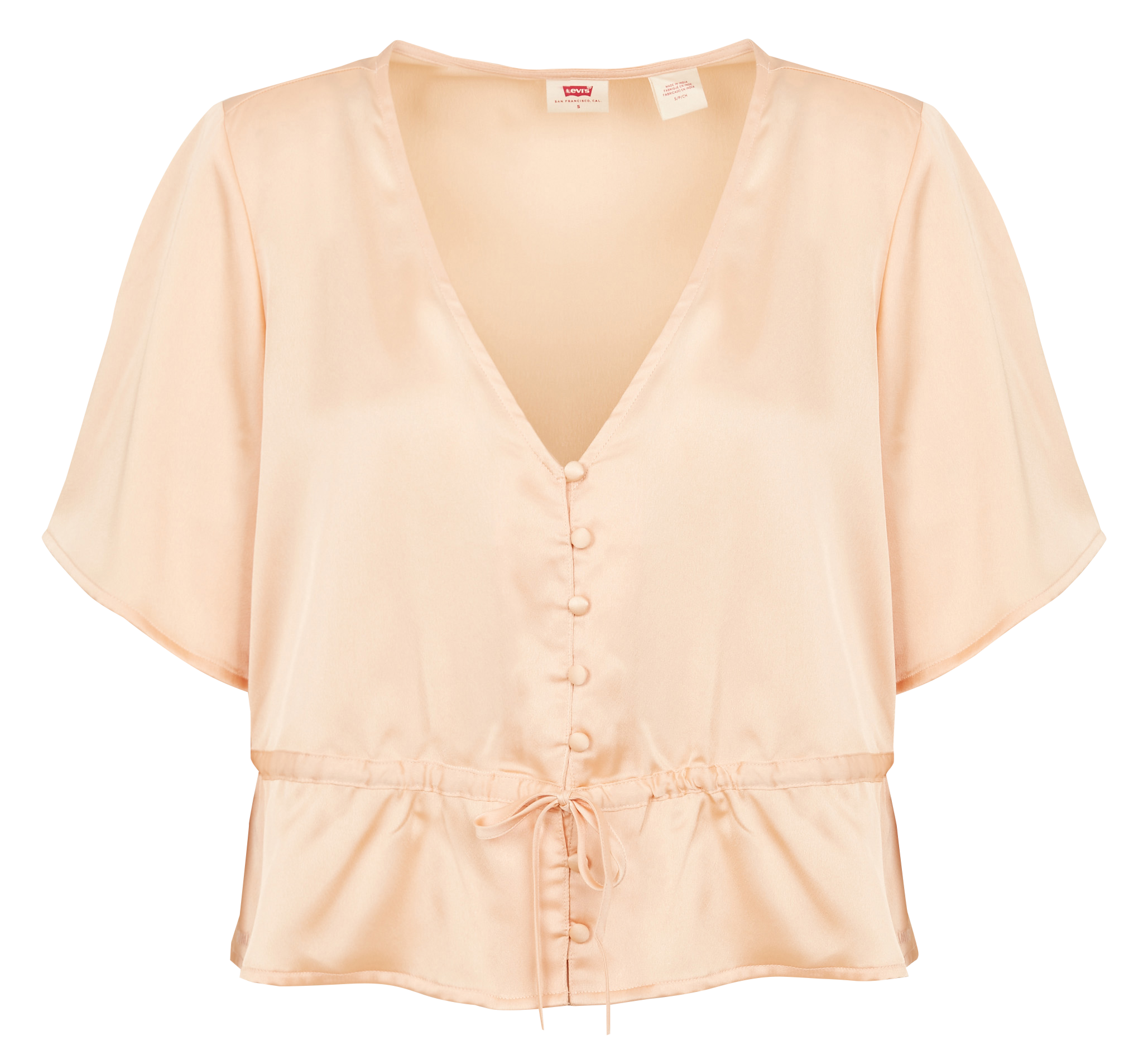 LINDY SS BLOUSE - Blouse fluide col V satinée | Beige