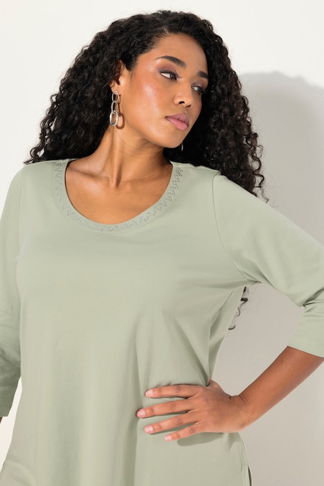 Shirt, A-Linie, verzierter Rundhalsausschnitt, 3/4-Arm