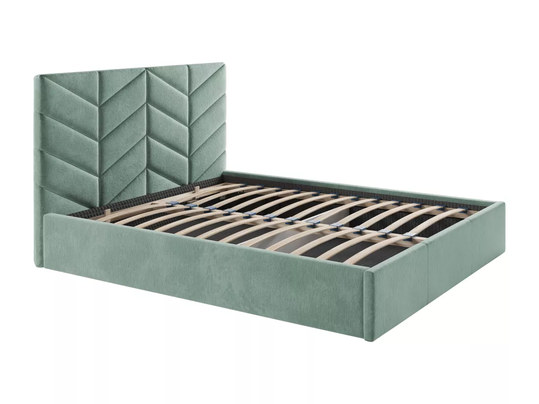 Lit coffre 180 x 200 cm - Tissu texturé - Vert amande - JUSTANI