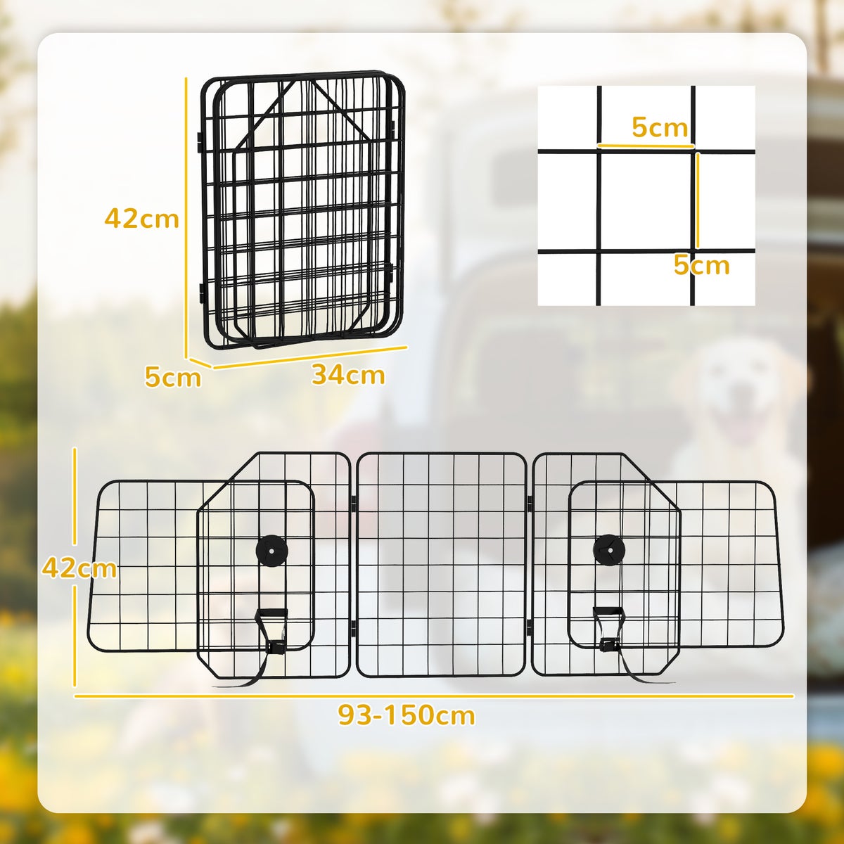 PawHut Hondenhek, 93-150L x 5B x 42H cm, Staal, Zwart