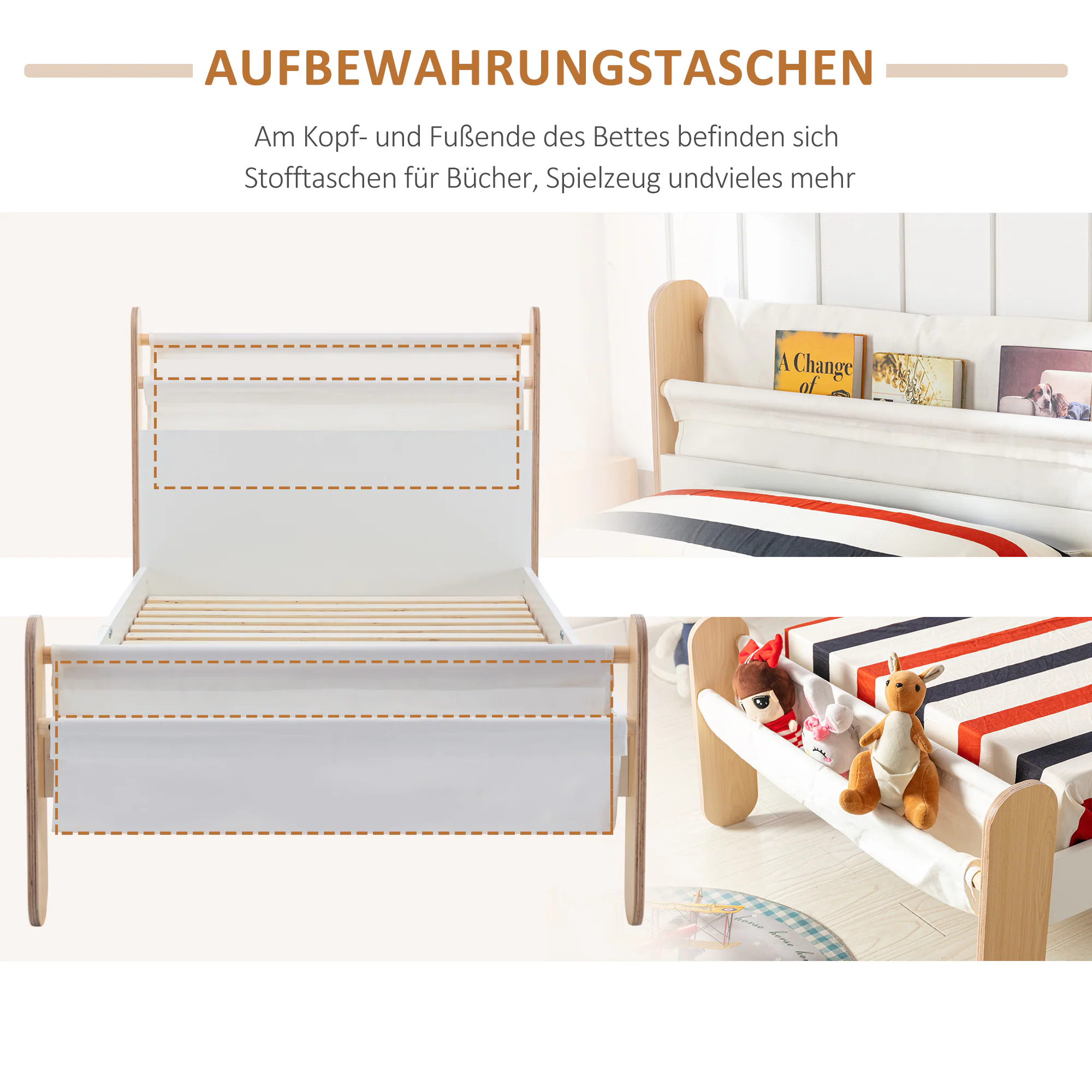 HOMCOM Kinderbett mit Kinderfreundlichem Design bunt 229L x 98B x 95H cm