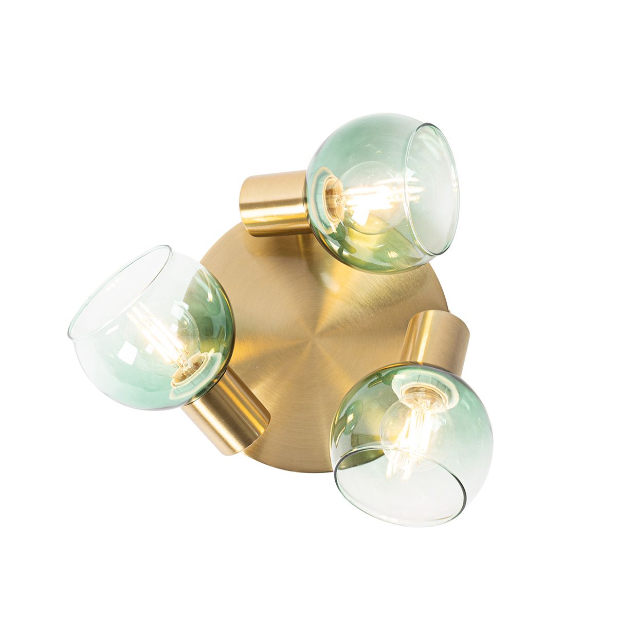 Art Deco plafondspot goud met groen glas 3-lichts - Vidro