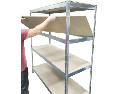 Zware boutloze stellingkast Kaiserthal, verzinkt, 180x160x60 cm, 4 houten legborden, draagvermogen 1000 kg