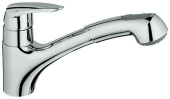 Grohe Eurodisc 1-gats keukenkraan m. lage draaibare uitloop m. uittrekbare handdouche chroom