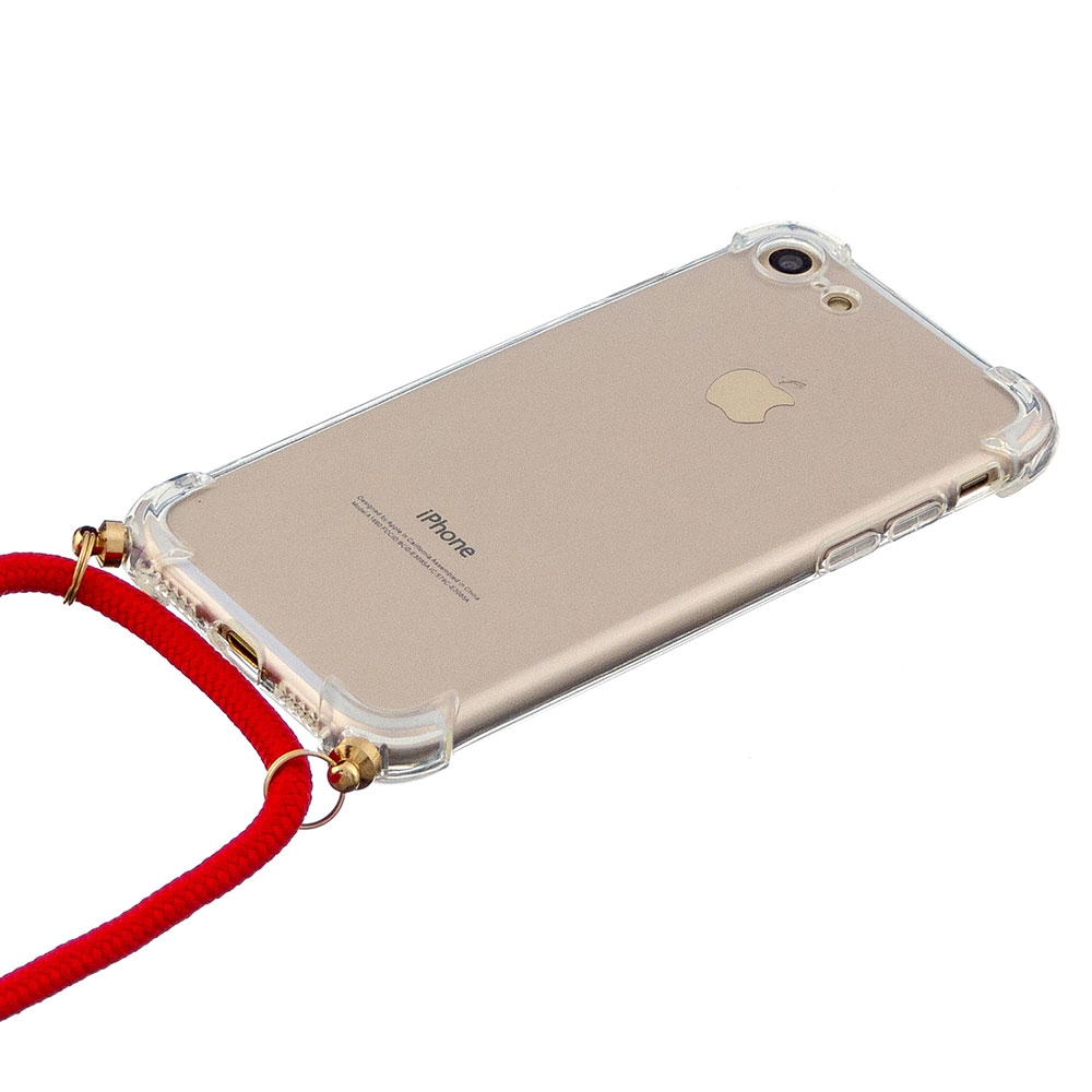 iPhone SE (2022/2020) / 8 / 7 Necklace Gummi Hülle Air Cushion Fallschutz   Handykette (150cm) - Rot / Gold