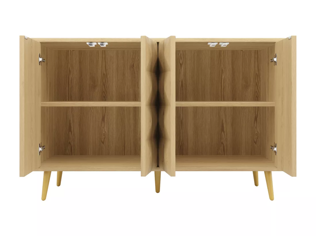 Buffet moderne - 4 portes - design géométrique - MDF - Naturel