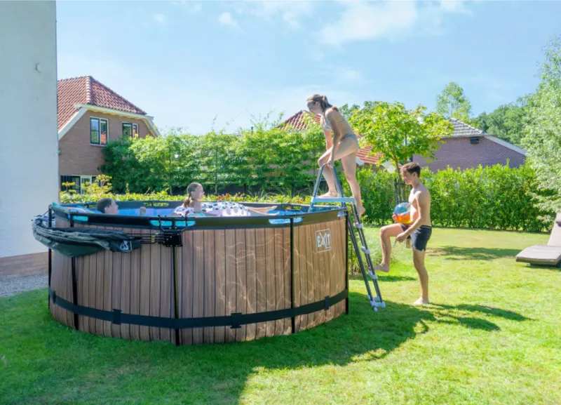 EXIT Stone pool ø360x122cm med filterpumpe - grå 10126 L